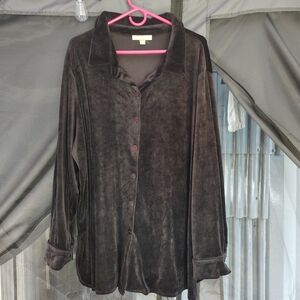 Woman Within Black Long Sleeve Notched Collar Shirt